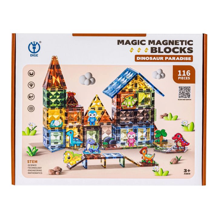 Konstrukcyjne Klocki Magnetyczne PARK DINOZAURÓW 116 El.