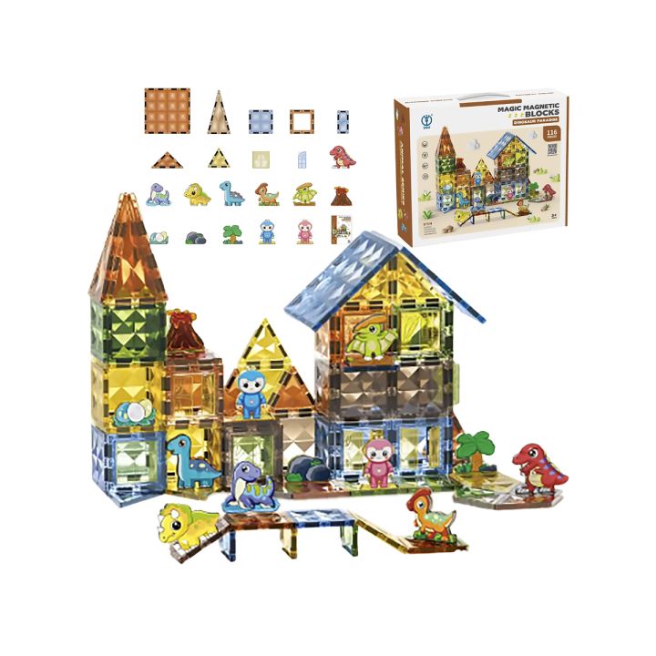Konstrukcyjne Klocki Magnetyczne PARK DINOZAURÓW 116 El.