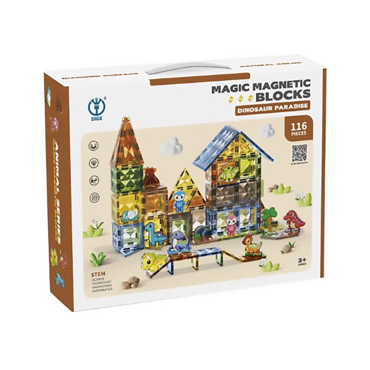 Konstrukcyjne Klocki Magnetyczne PARK DINOZAURÓW 116 El.