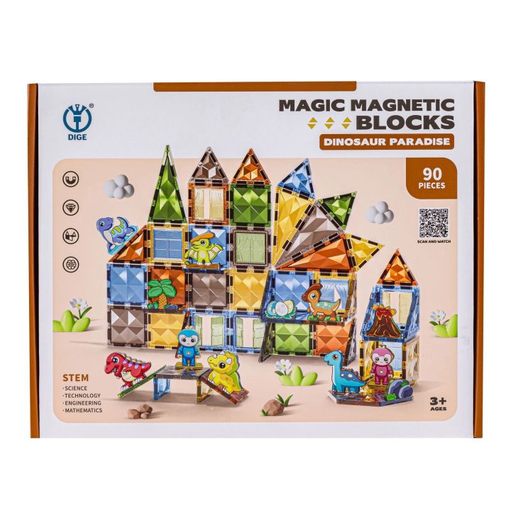 Konstrukcyjne Klocki Magnetyczne PARK DINOZAURÓW 90 El.