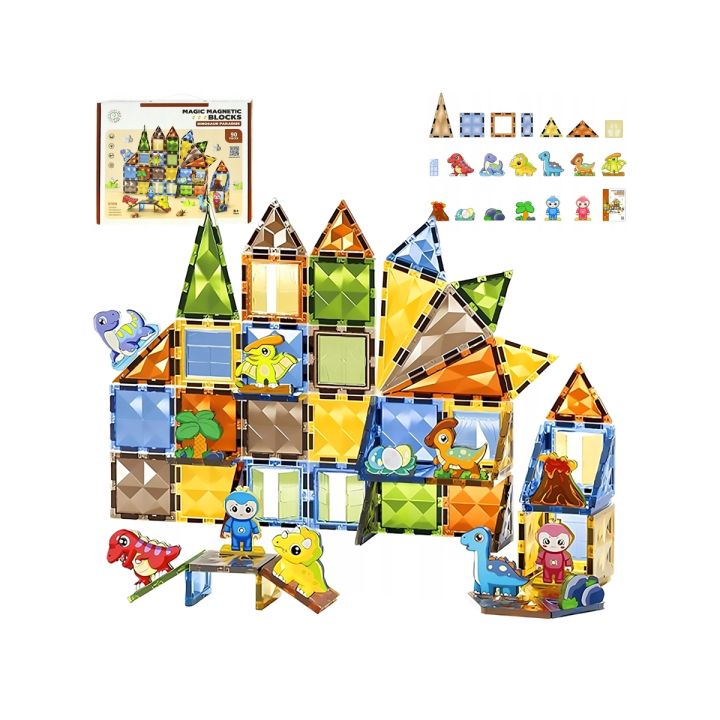 Konstrukcyjne Klocki Magnetyczne PARK DINOZAURÓW 90 El.