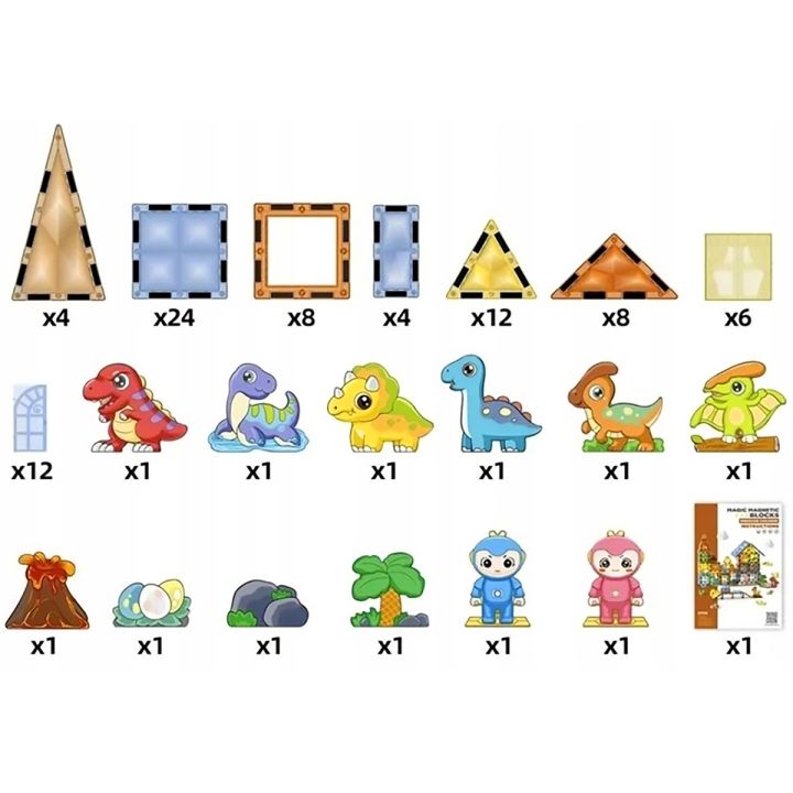 Konstrukcyjne Klocki Magnetyczne PARK DINOZAURÓW 90 El.