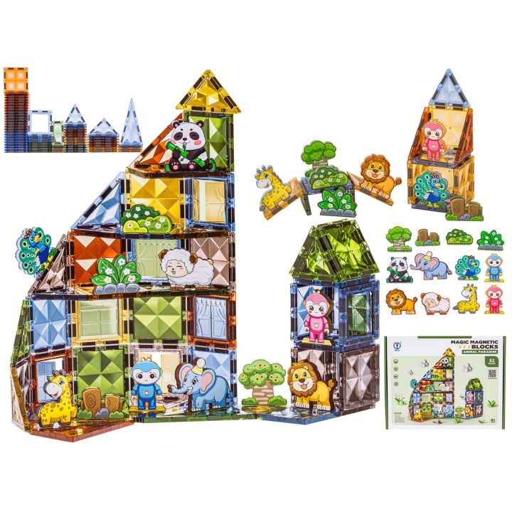 Konstrukcyjne Klocki Magnetyczne ZWIERZĘTA 82 El.