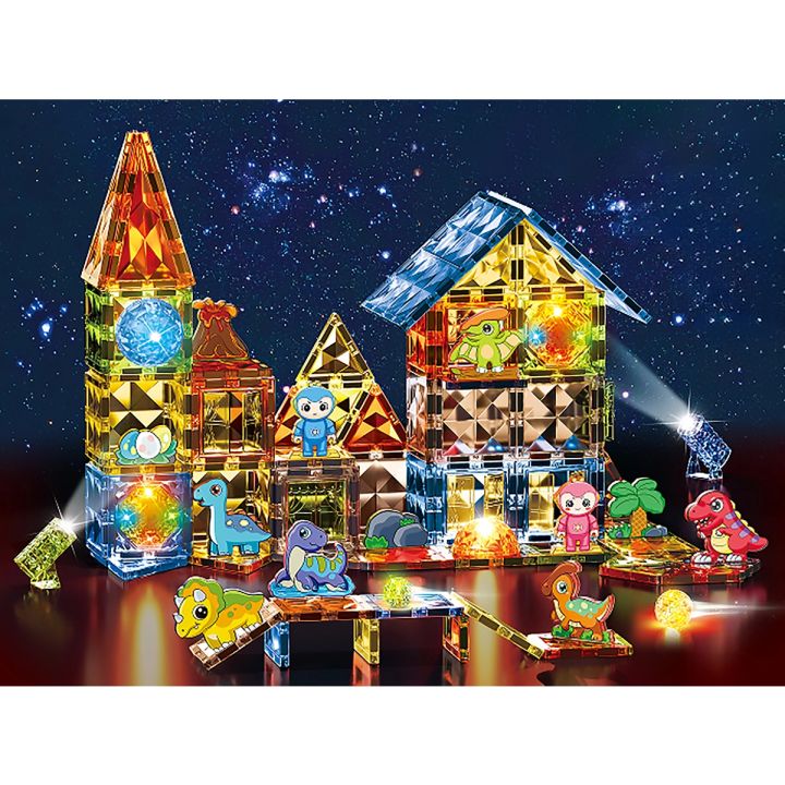 Konstrukcyjne Klocki Magnetyczne Świecące Elementy PARK DINOZAURÓW 124 El.