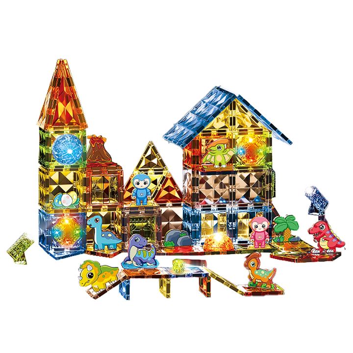 Konstrukcyjne Klocki Magnetyczne Świecące Elementy PARK DINOZAURÓW 124 El.