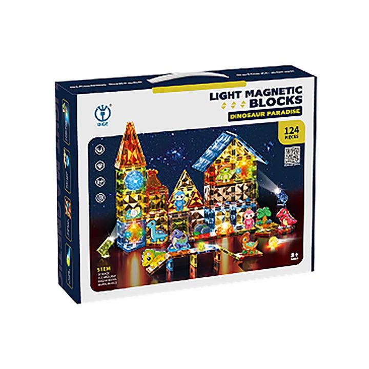 Konstrukcyjne Klocki Magnetyczne Świecące Elementy PARK DINOZAURÓW 124 El.