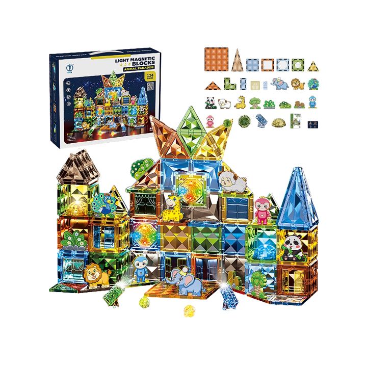 Konstrukcyjne Klocki Magnetyczne Świecące Elementy ZWIERZĘTA 124 El.