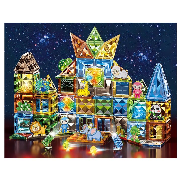 Konstrukcyjne Klocki Magnetyczne Świecące Elementy ZWIERZĘTA 124 El.