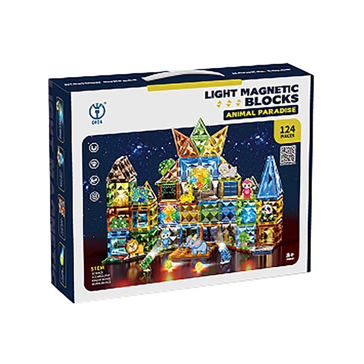 Konstrukcyjne Klocki Magnetyczne Świecące Elementy ZWIERZĘTA 124 El.