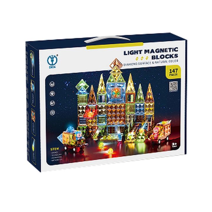 Konstrukcyjne Klocki Magnetyczne Świecące Elementy + Pojazdy 147 El.