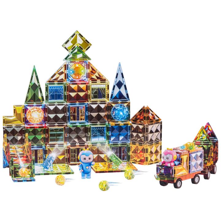 Konstrukcyjne Klocki Magnetyczne Świecące Elementy + Pojazdy 110 El.