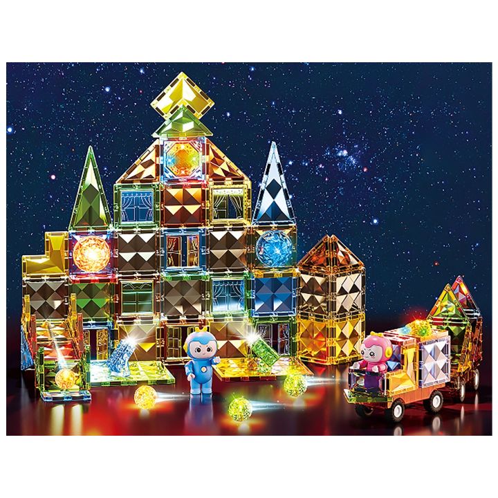 Konstrukcyjne Klocki Magnetyczne Świecące Elementy + Pojazdy 110 El.