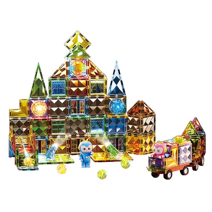 Konstrukcyjne Klocki Magnetyczne Świecące Elementy + Pojazdy 110 El.