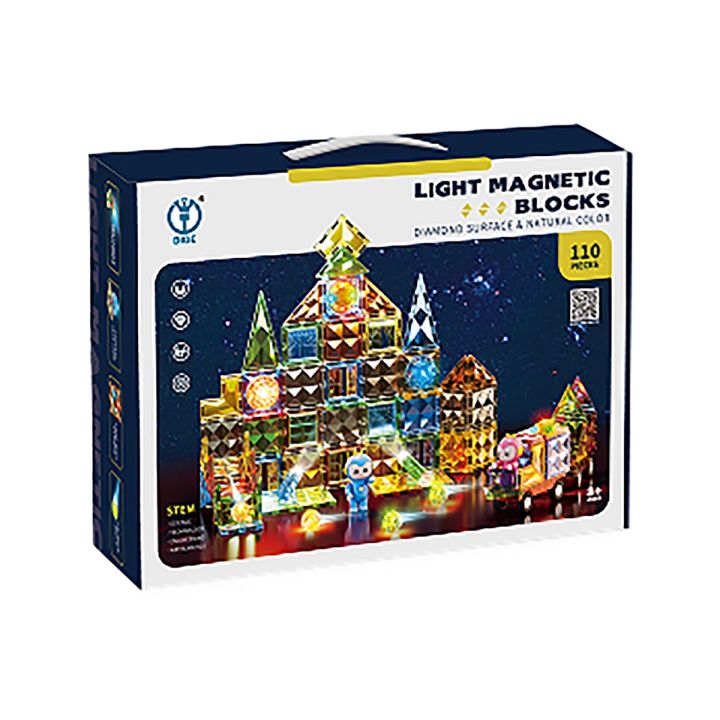 Konstrukcyjne Klocki Magnetyczne Świecące Elementy + Pojazdy 110 El.