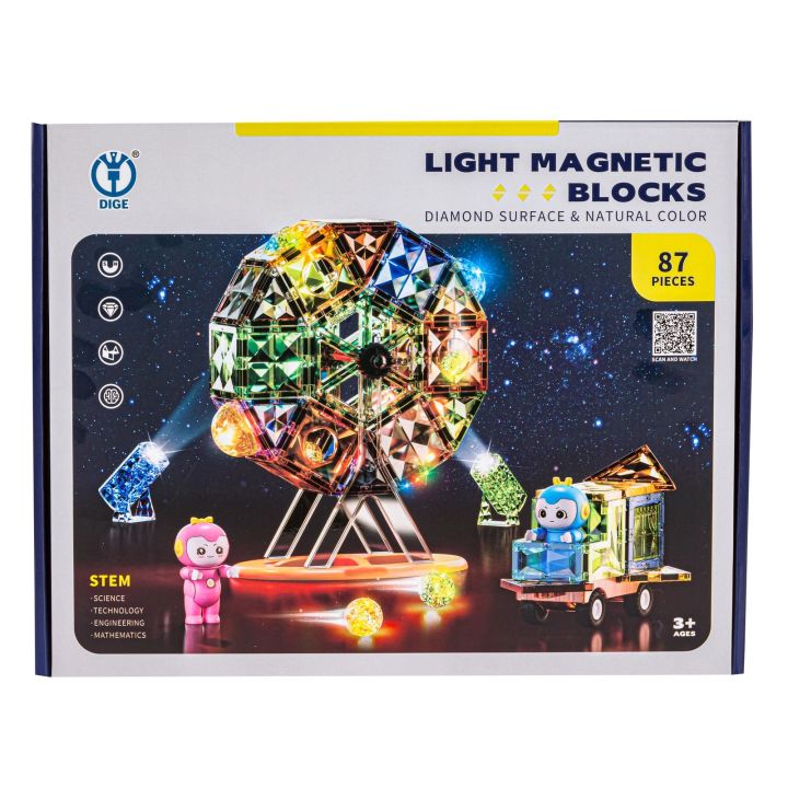 Konstrukcyjne Klocki Magnetyczne Świecące Elementy, Diabelski Młyn 87 El.