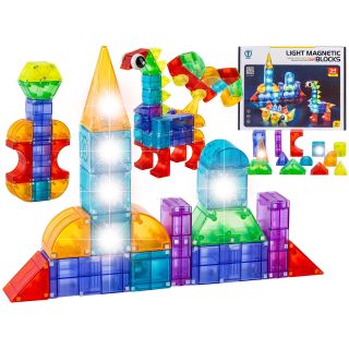 Klocki Magnetyczne, Konstrukcyjne, Świecące Elementy, Figury 3D 94 El.