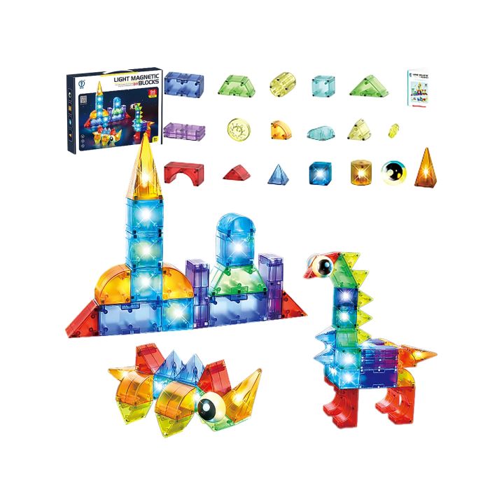 Klocki Magnetyczne, Konstrukcyjne, Świecące Elementy, Figury 3D 94 El.