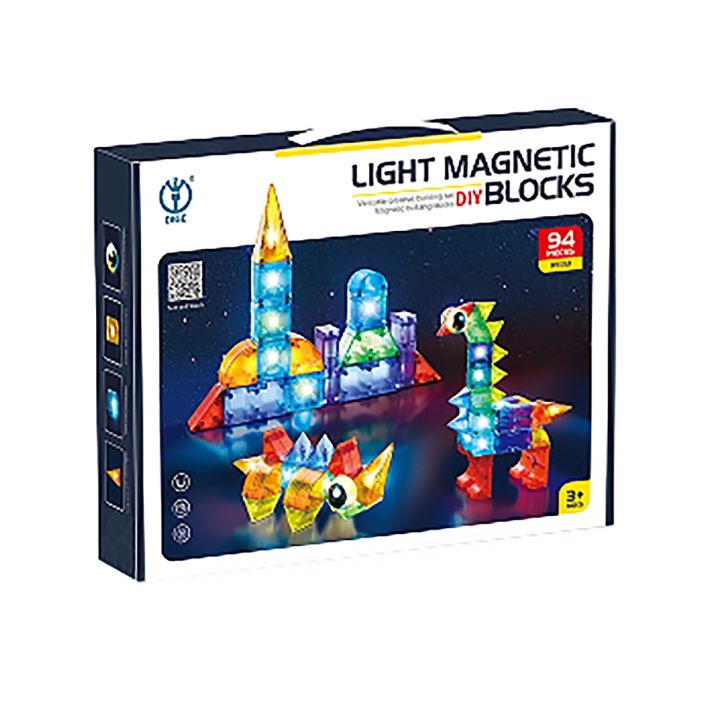 Klocki Magnetyczne, Konstrukcyjne, Świecące Elementy, Figury 3D 94 El.