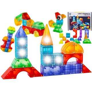 Klocki Magnetyczne, Konstrukcyjne, Świecące Elementy, Figury 3D 64 El.