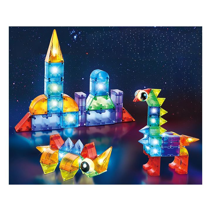 Klocki Magnetyczne, Konstrukcyjne, Świecące Elementy, Figury 3D 64 El.