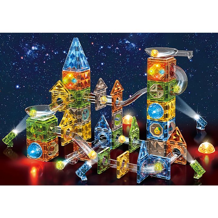 Klocki Magnetyczne Konstrukcyjne TOR KULKOWY Świecące Elementy 174 El. Kulodrom