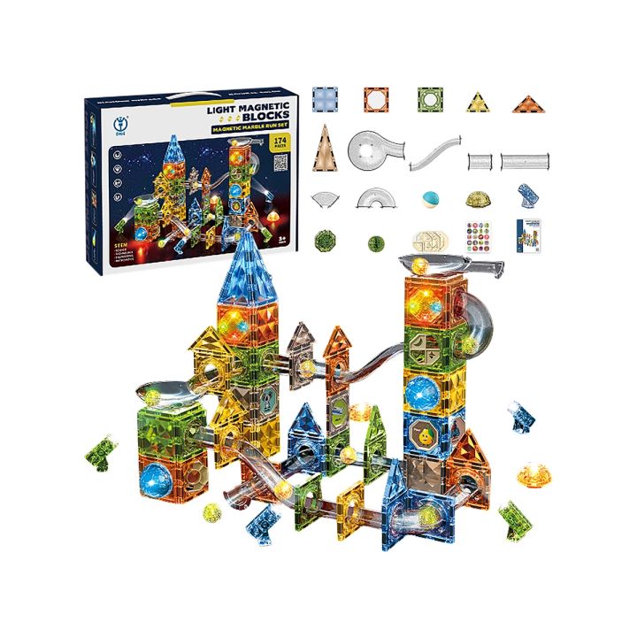Klocki Magnetyczne Konstrukcyjne TOR KULKOWY Świecące Elementy 174 El. Kulodrom
