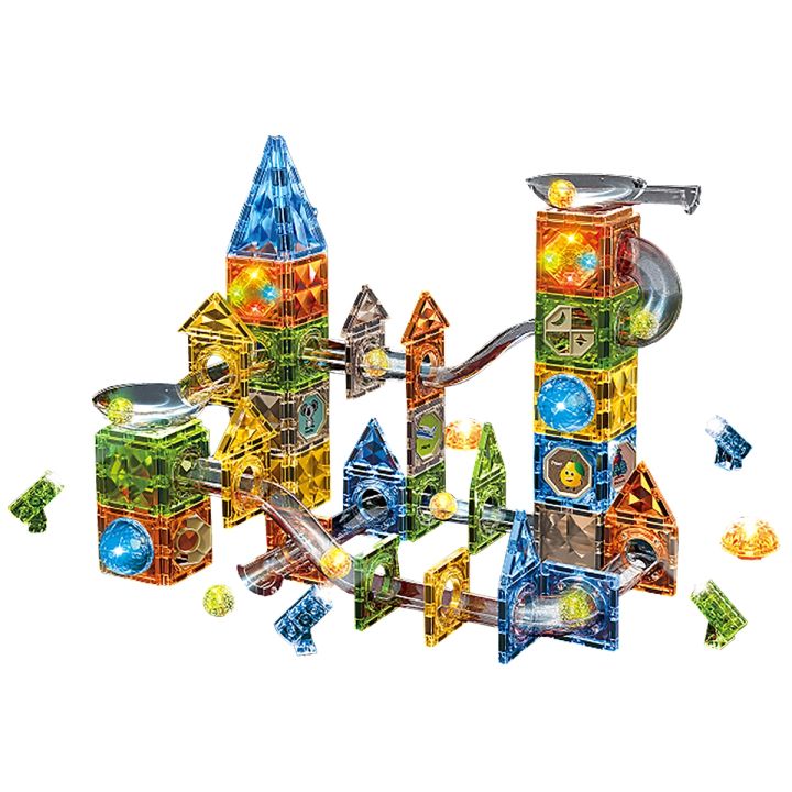 Klocki Magnetyczne Konstrukcyjne TOR KULKOWY Świecące Elementy 174 El. Kulodrom