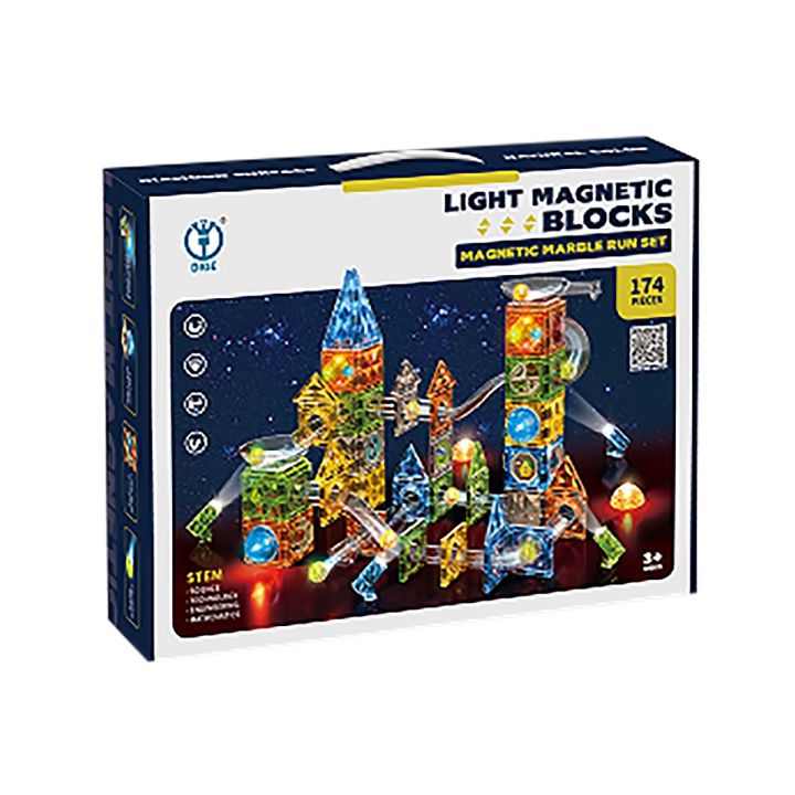 Klocki Magnetyczne Konstrukcyjne TOR KULKOWY Świecące Elementy 174 El. Kulodrom