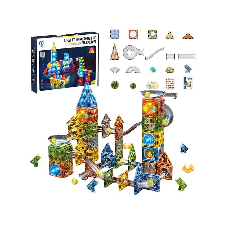 Klocki Magnetyczne Konstrukcyjne TOR KULKOWY Świecące Elementy 142 El. Kulodrom