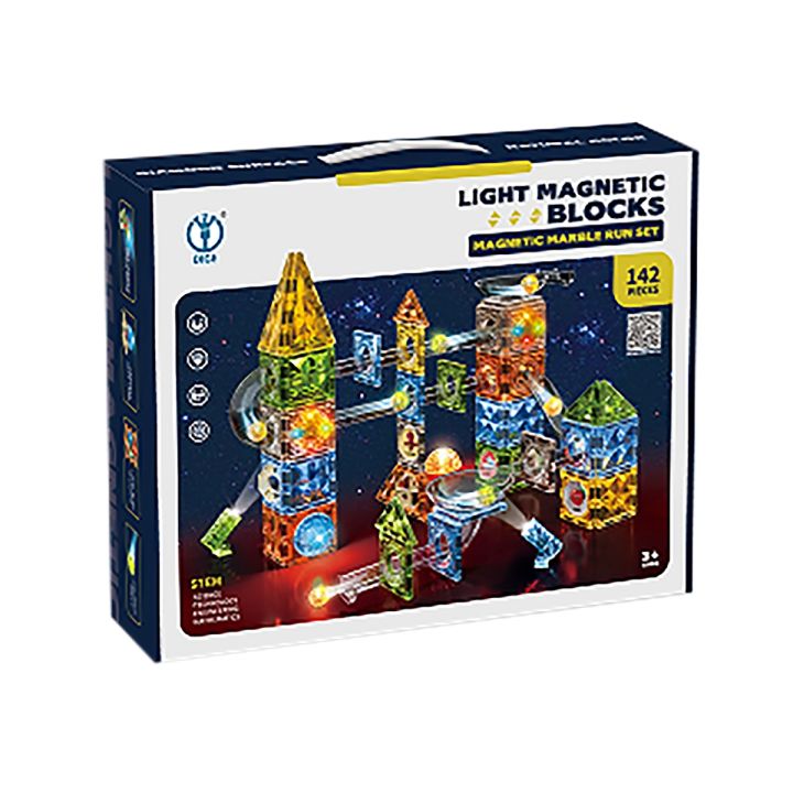 Klocki Magnetyczne Konstrukcyjne TOR KULKOWY Świecące Elementy 142 El. Kulodrom
