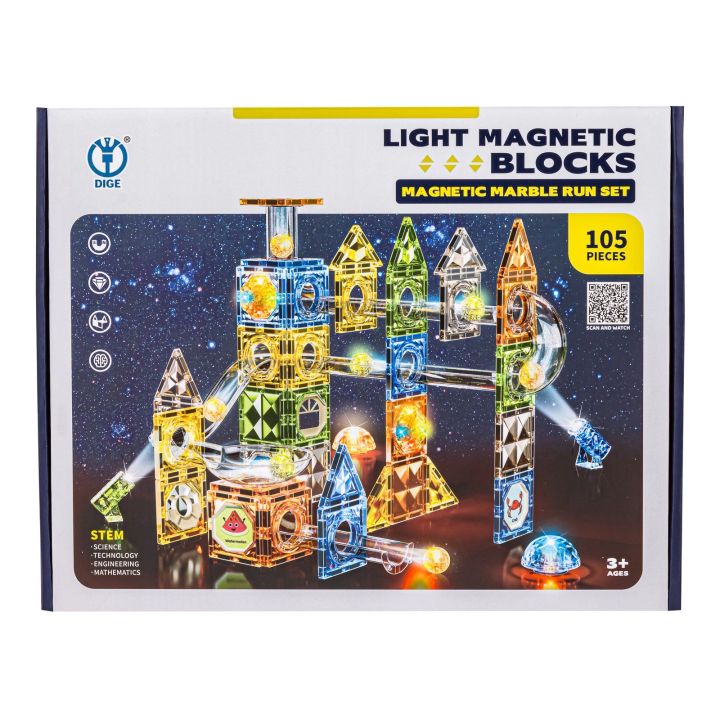 Klocki Magnetyczne Konstrukcyjne TOR KULKOWY Świecące Elementy 105 El. Kulodrom