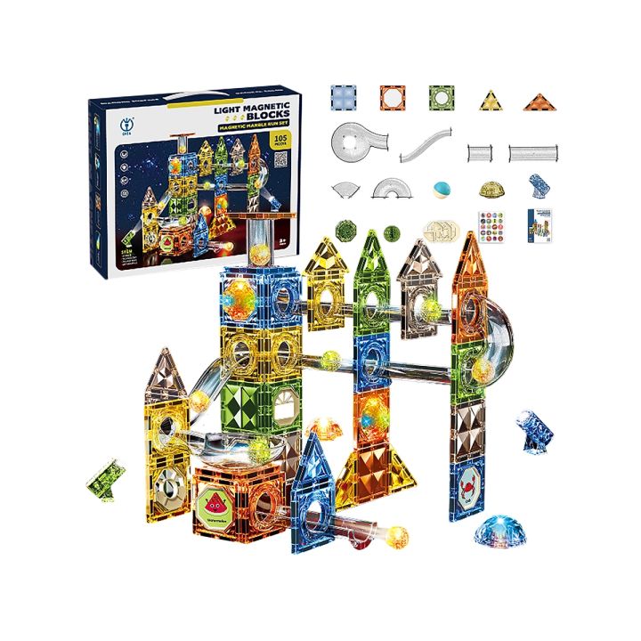 Klocki Magnetyczne Konstrukcyjne TOR KULKOWY Świecące Elementy 105 El. Kulodrom