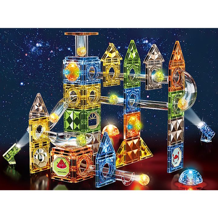 Klocki Magnetyczne Konstrukcyjne TOR KULKOWY Świecące Elementy 105 El. Kulodrom