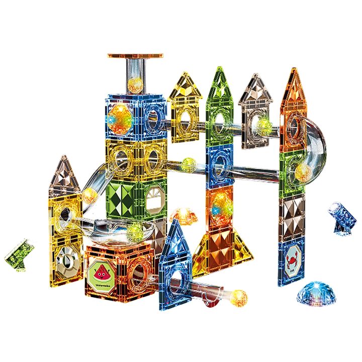 Klocki Magnetyczne Konstrukcyjne TOR KULKOWY Świecące Elementy 105 El. Kulodrom