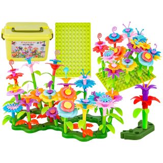 Klocki konstrukcyjne w kuferku, Ogród Kwiatki, Zestaw Do Zbudowania Kwiatowej Kompozycji 135 El.