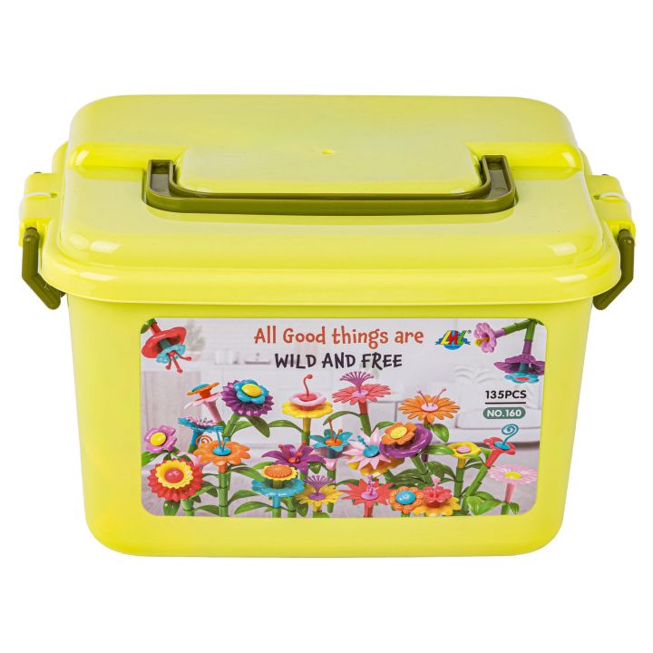 Klocki konstrukcyjne w kuferku, Ogród Kwiatki, Zestaw Do Zbudowania Kwiatowej Kompozycji 135 El.