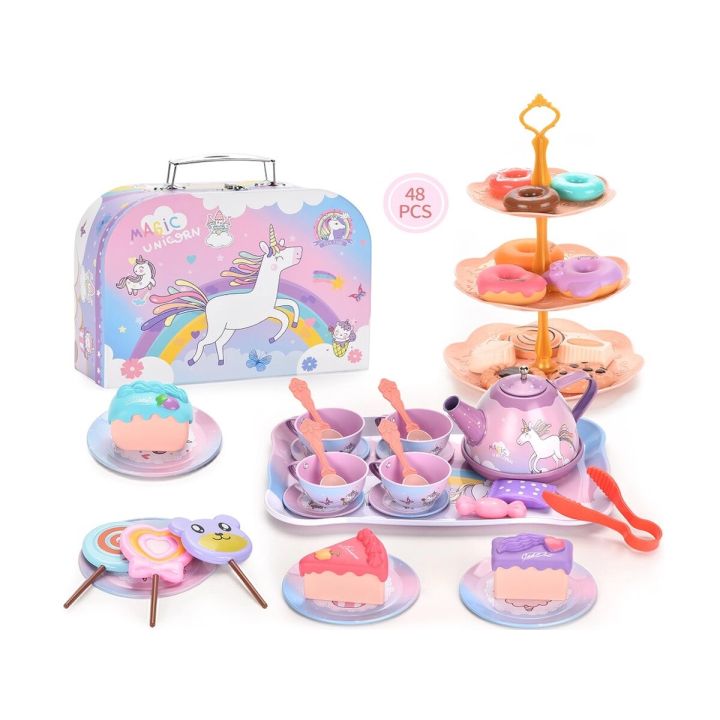 Zestaw kawowy w kuferku, Czajnik, Filiżanki, Słodycze + Akcesoria 48 el.