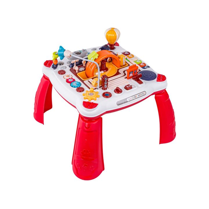 Edukacyjny Interaktywny Stolik Dla Dzieci 2w1 POJAZDY Pianinko Rakieta Akcesoria Czerwony