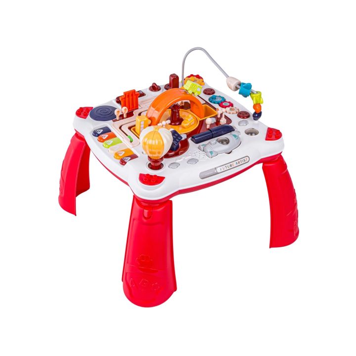 Edukacyjny Interaktywny Stolik Dla Dzieci 2w1 POJAZDY Pianinko Rakieta Akcesoria Czerwony