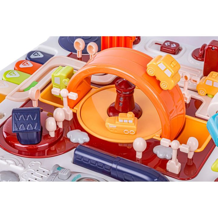 Edukacyjny Interaktywny Stolik Dla Dzieci 2w1 POJAZDY Pianinko Rakieta Akcesoria Czerwony