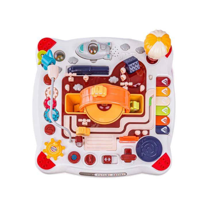 Edukacyjny Interaktywny Stolik Dla Dzieci 2w1 POJAZDY Pianinko Rakieta Akcesoria Czerwony