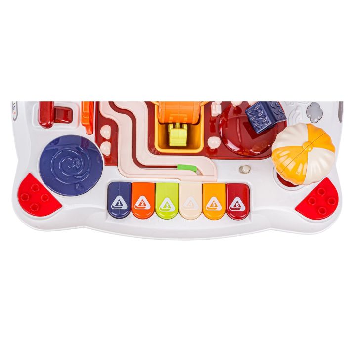 Edukacyjny Interaktywny Stolik Dla Dzieci 2w1 POJAZDY Pianinko Rakieta Akcesoria Czerwony