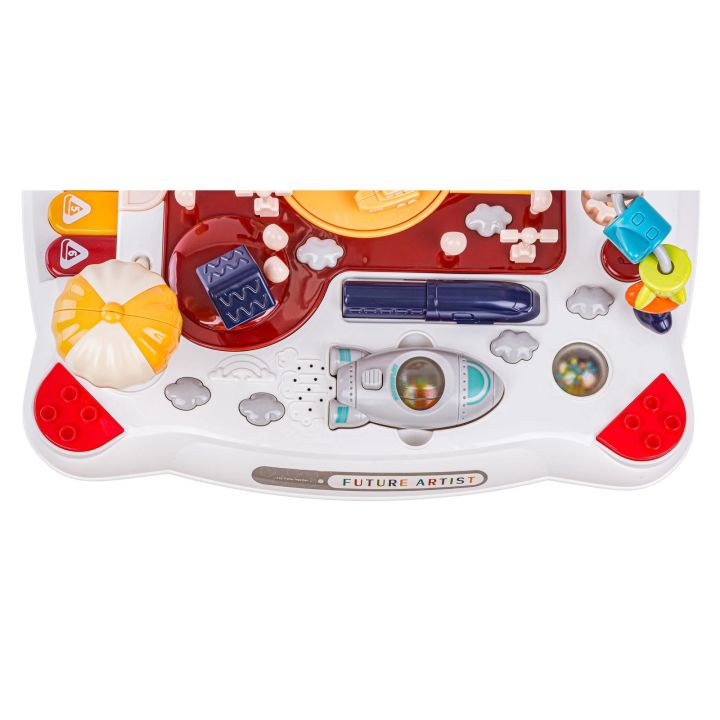 Edukacyjny Interaktywny Stolik Dla Dzieci 2w1 POJAZDY Pianinko Rakieta Akcesoria Czerwony