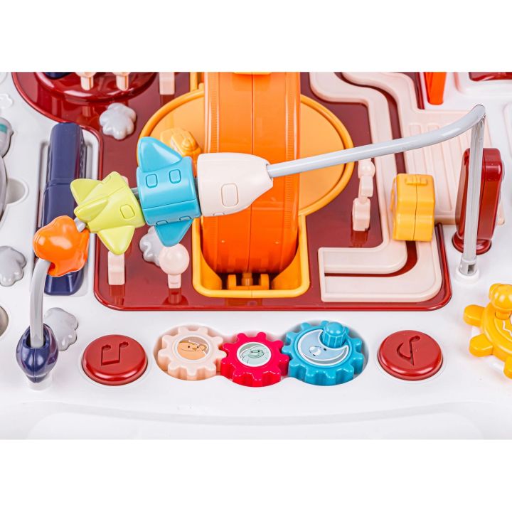 Edukacyjny Interaktywny Stolik Dla Dzieci 2w1 POJAZDY Pianinko Rakieta Akcesoria Czerwony