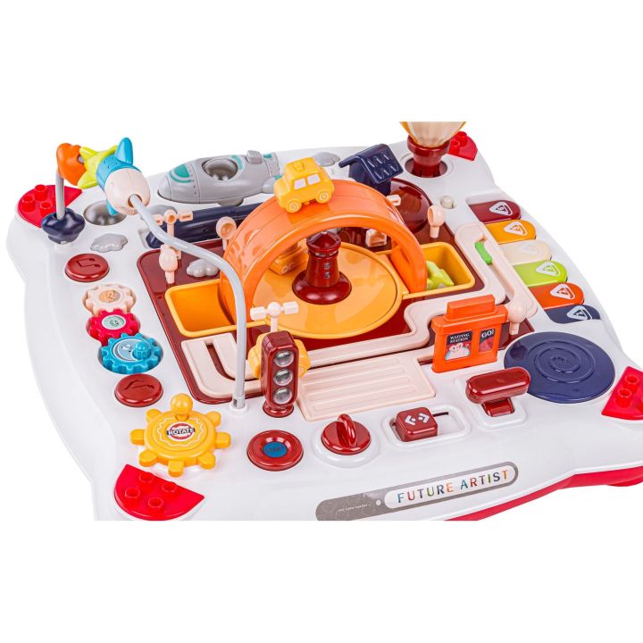 Edukacyjny Interaktywny Stolik Dla Dzieci 2w1 POJAZDY Pianinko Rakieta Akcesoria Czerwony