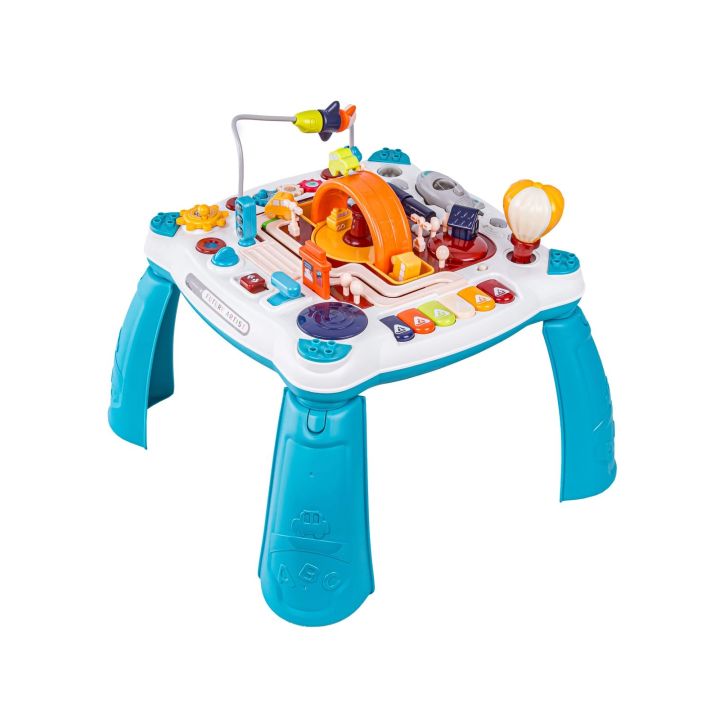 Edukacyjny Interaktywny Stolik Dla Dzieci 2w1 POJAZDY Pianinko Rakieta Akcesoria Niebieski