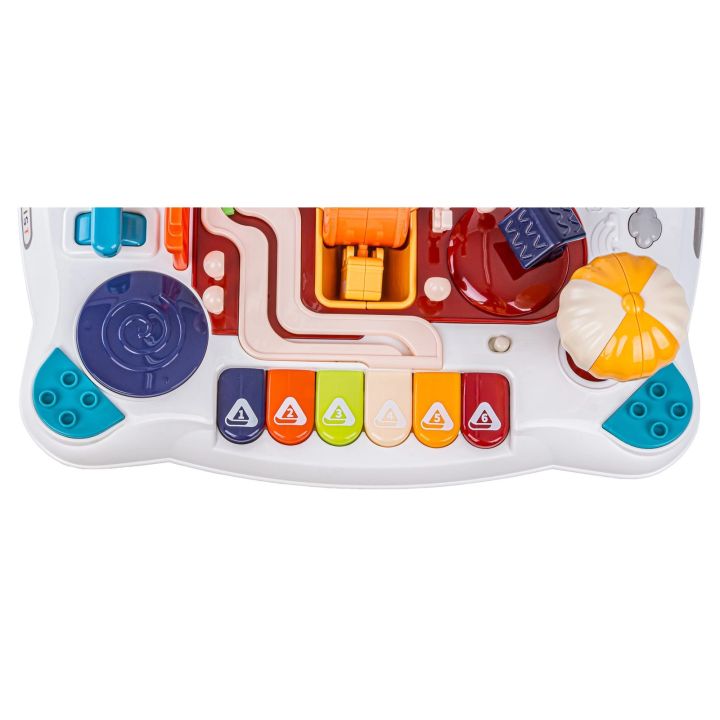 Edukacyjny Interaktywny Stolik Dla Dzieci 2w1 POJAZDY Pianinko Rakieta Akcesoria Niebieski