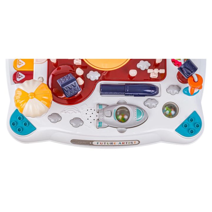 Edukacyjny Interaktywny Stolik Dla Dzieci 2w1 POJAZDY Pianinko Rakieta Akcesoria Niebieski