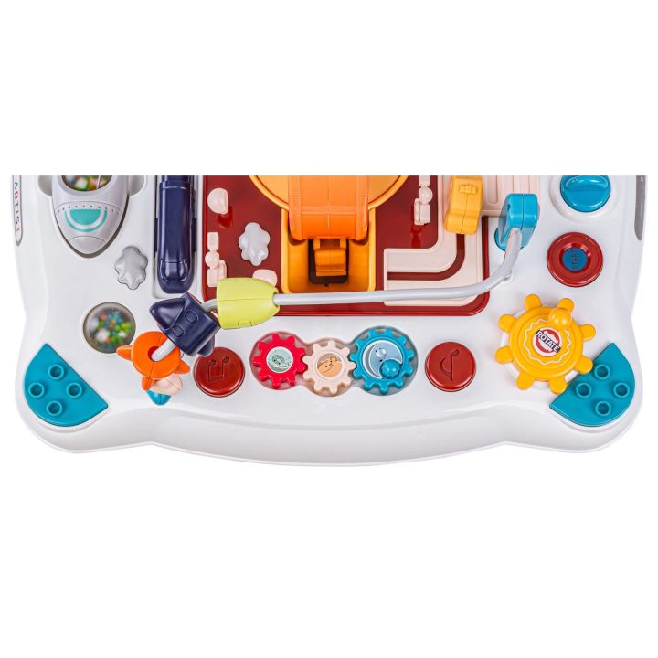 Edukacyjny Interaktywny Stolik Dla Dzieci 2w1 POJAZDY Pianinko Rakieta Akcesoria Niebieski