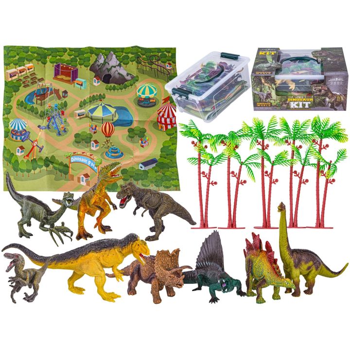 Zestaw Figurek Dinozaurów w kuferku + mata, Dinozaury 9 sztuk